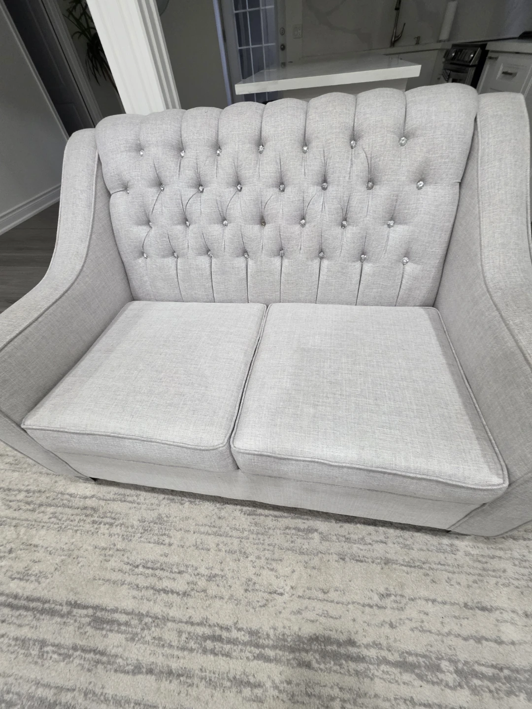 Light Grey Tufted Sofa with Crystal Accents - photo 4