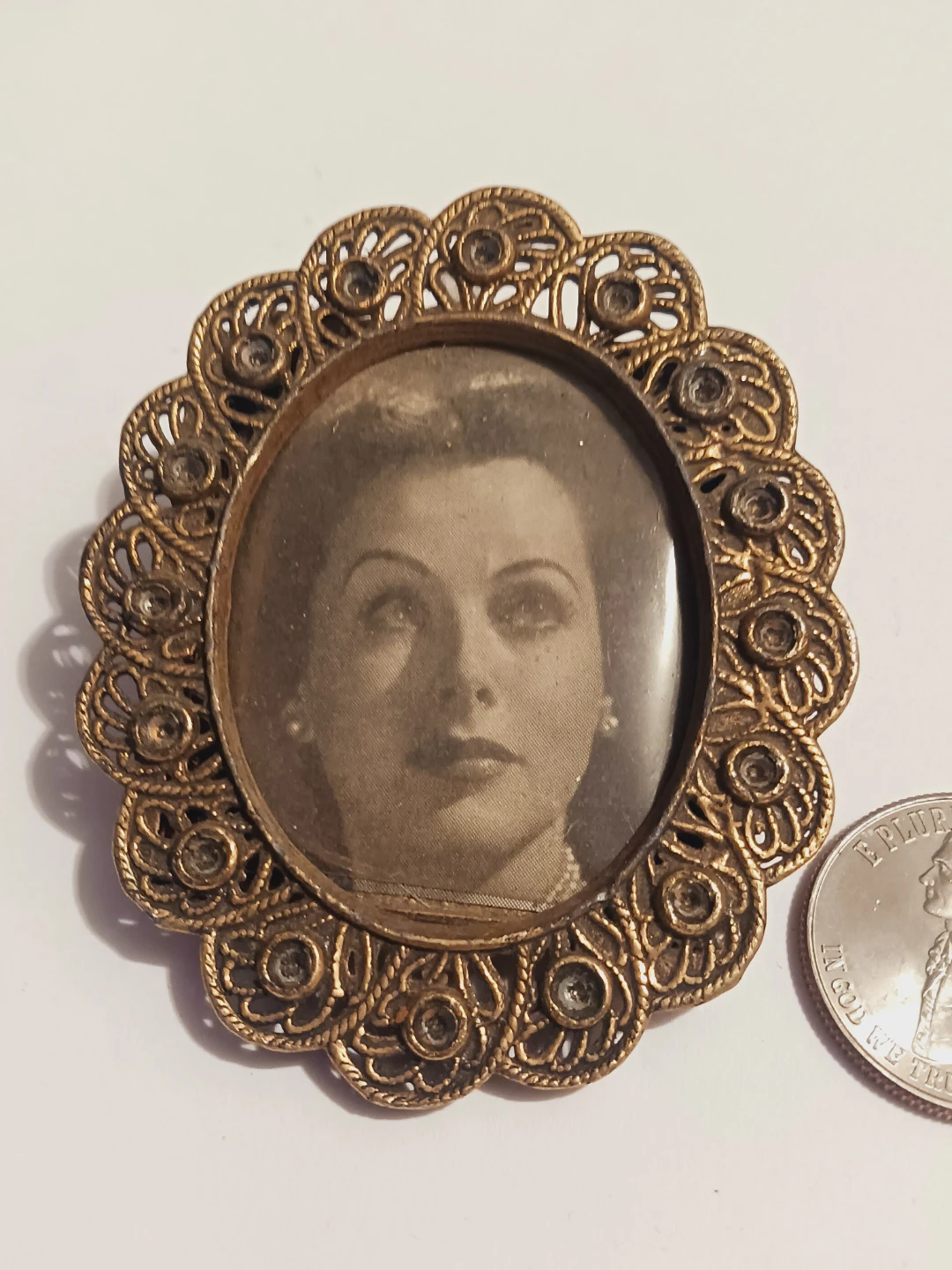 Antique Ornate Bronze Filigree Miniature Picture Frame