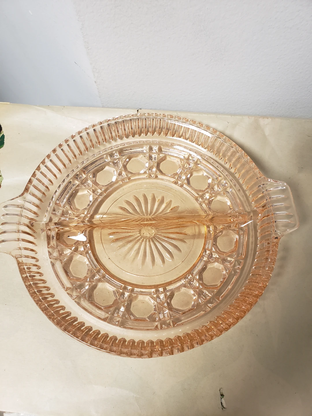 Vintage Pink Depression Glass Divided Serving Dish