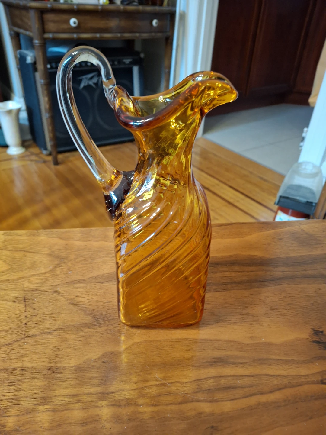 Vintage Amber Glass Swirl Pitcher