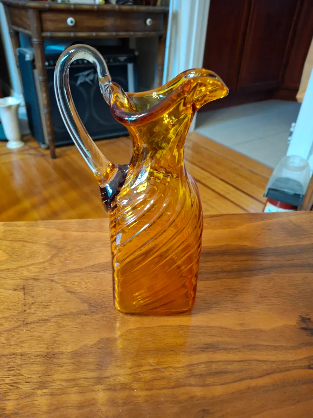 Vintage Amber Glass Swirl Pitcher
