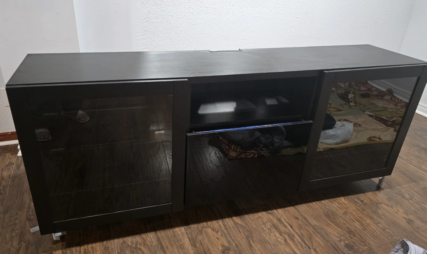 Black Media Console with Glass Doors - photo 2