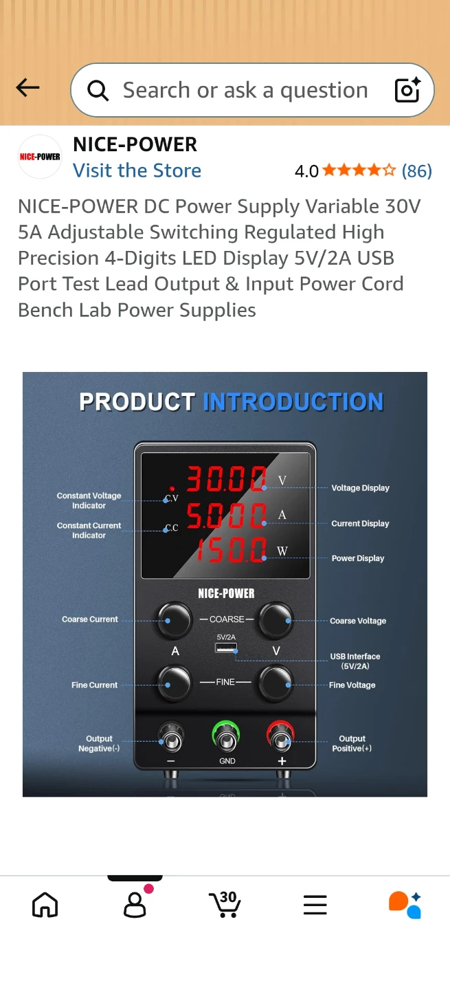 NICE-POWER DC Variable Bench Power Supply 30V 5A - photo 2