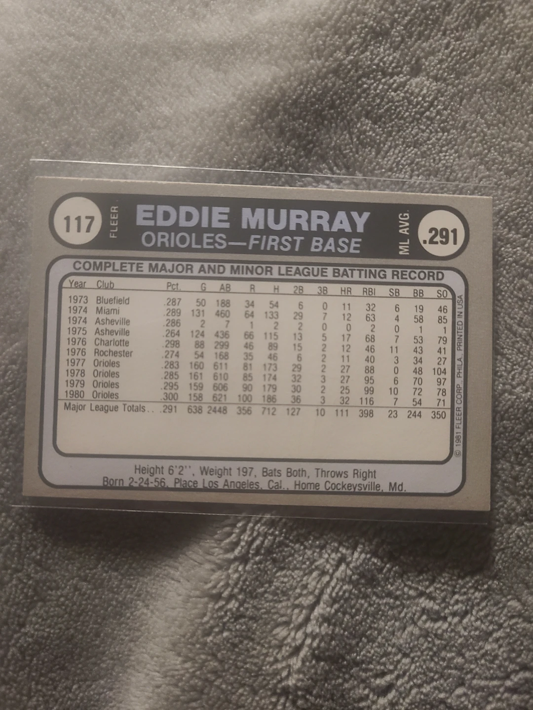1981 Fleer Eddie Murray Orioles Baseball Card - photo 2