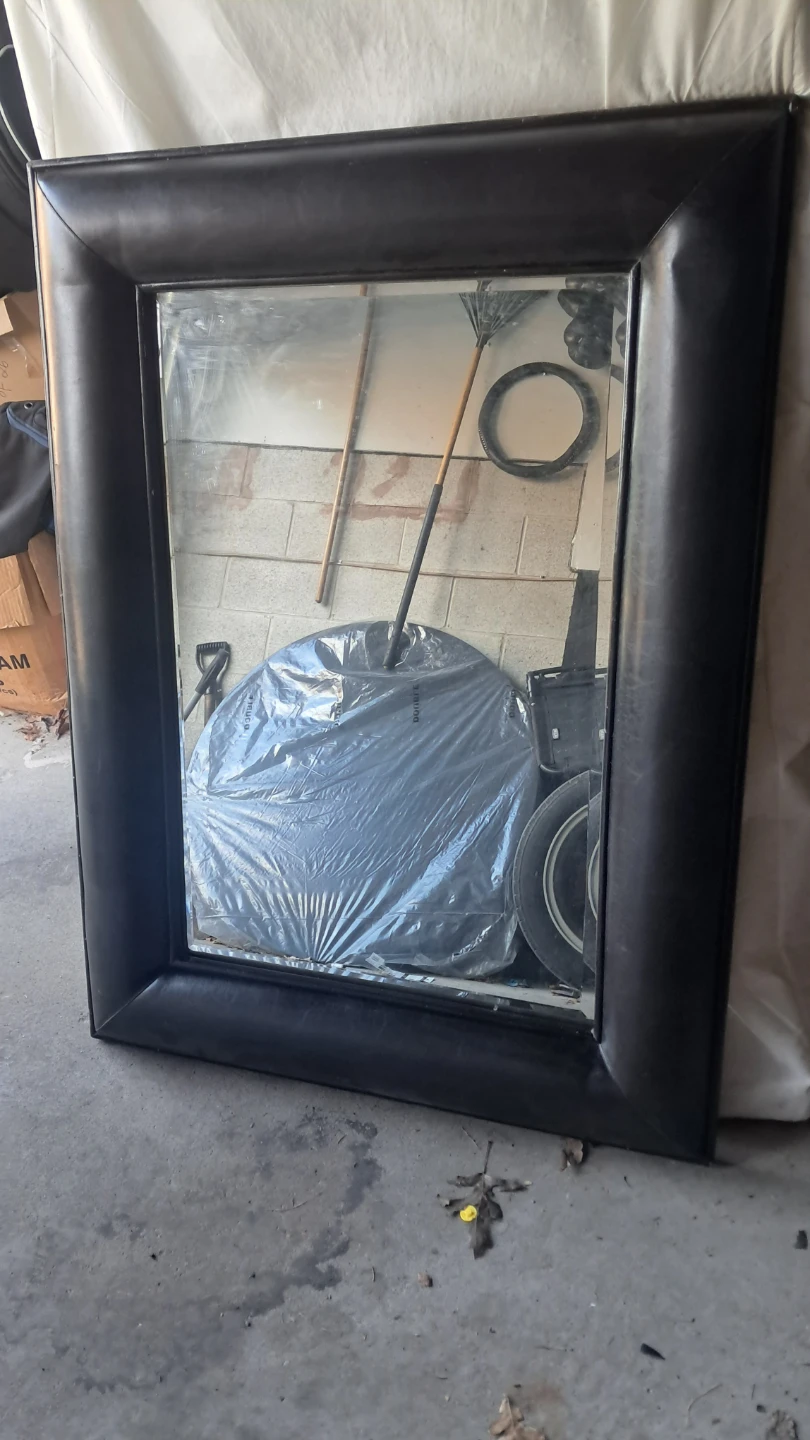 Large Black Faux Leather Wall Mirror - photo 2