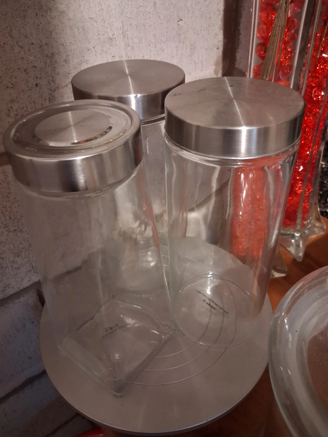 12" Set of 3 Glass Canisters with Stainless Steel Lids