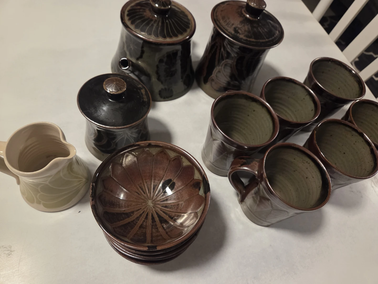 Stoneware Tea Set with Teapot and Mugs