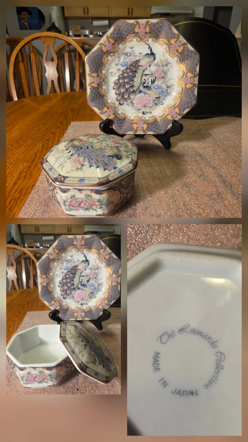 Leonardo Collection Japan Peacock Plate & Trinket Box Set
