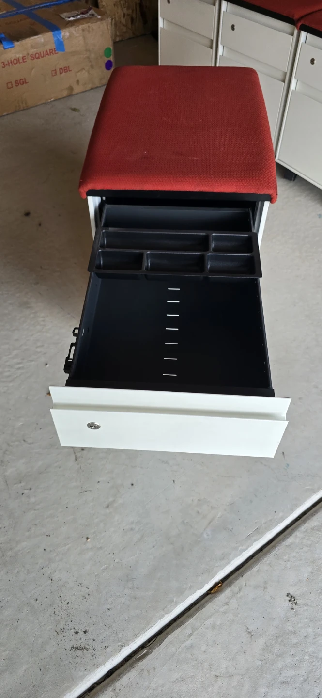 Mobile Metal Filing Cabinet with Red Seat - photo 3