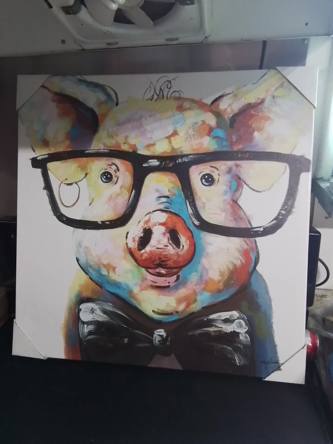 100% Hand-Painted Whimsical "Pig with Glasses & Bow Tie"