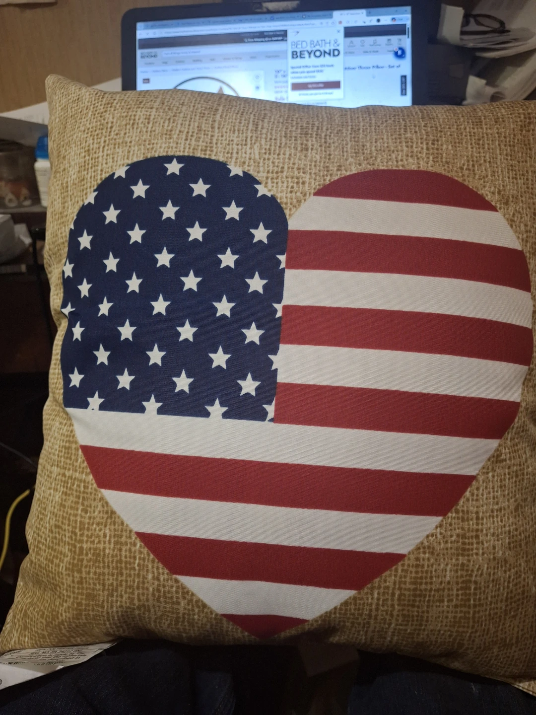American Flag Heart Pillow