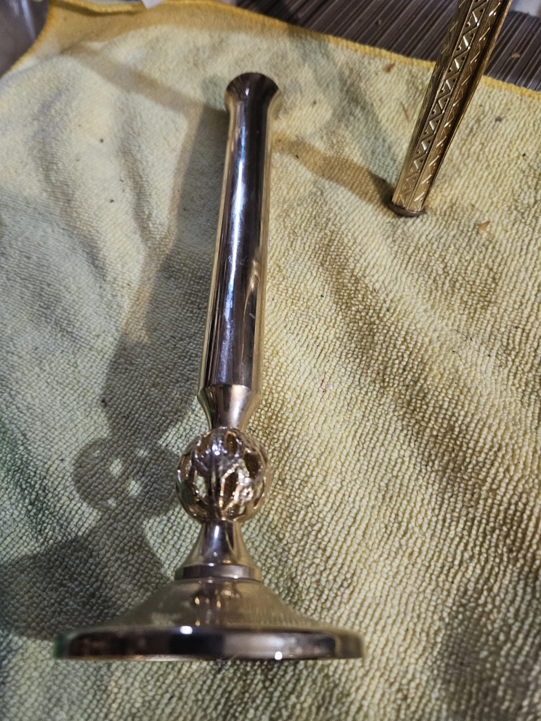 Vintage Brass Hand Mirror and Bud Vase Set - photo 4