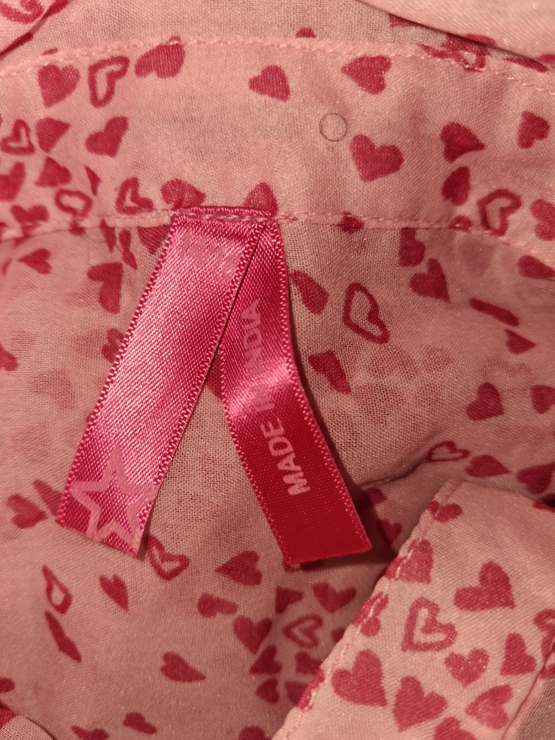 Pink Heart Print Button-Down Shirt - photo 2