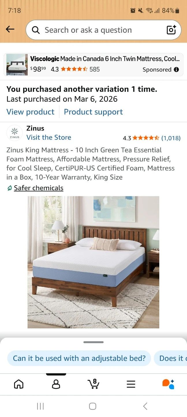 Zinus Green Tea Essential Foam King Mattress 10 Inch