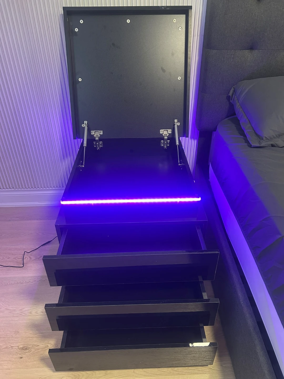 Black LED Bedside Nightstand with Storage - photo 2
