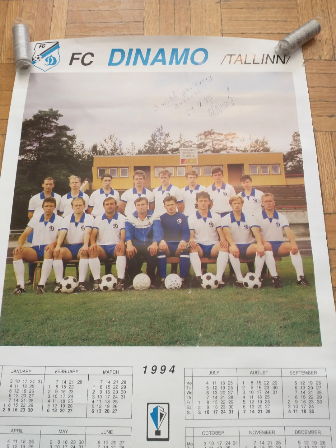 1994 FC Dinamo Tallinn 17 x 23 1/2" Team Picture Calendar Poster