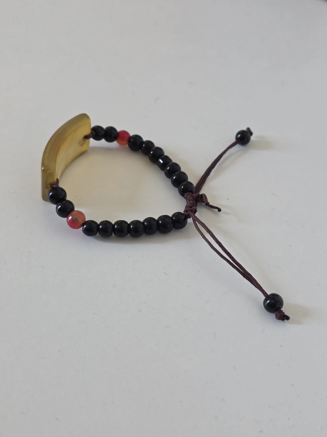 🏈 Adjustable Beaded Bracelet with Amber-Tone Piece - photo 3