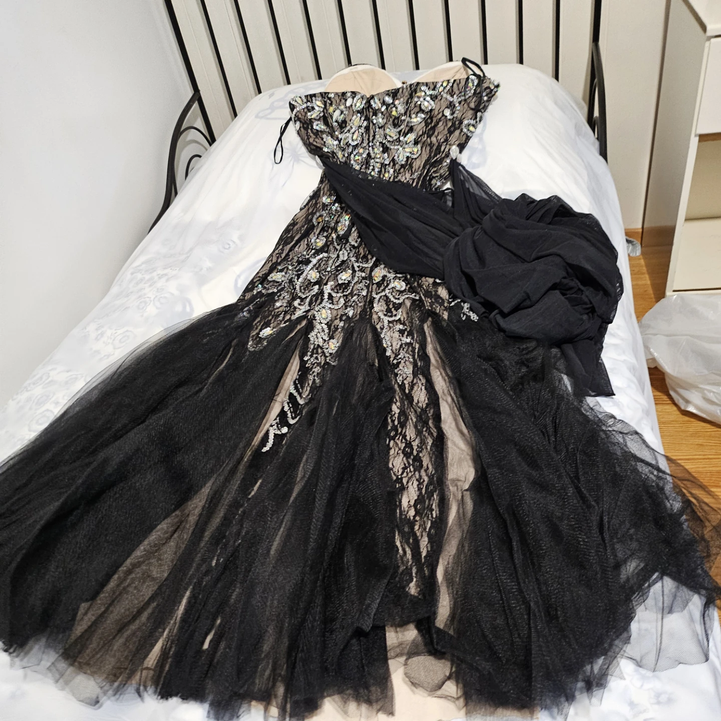 Royal Queen Black Beaded Evening Gown