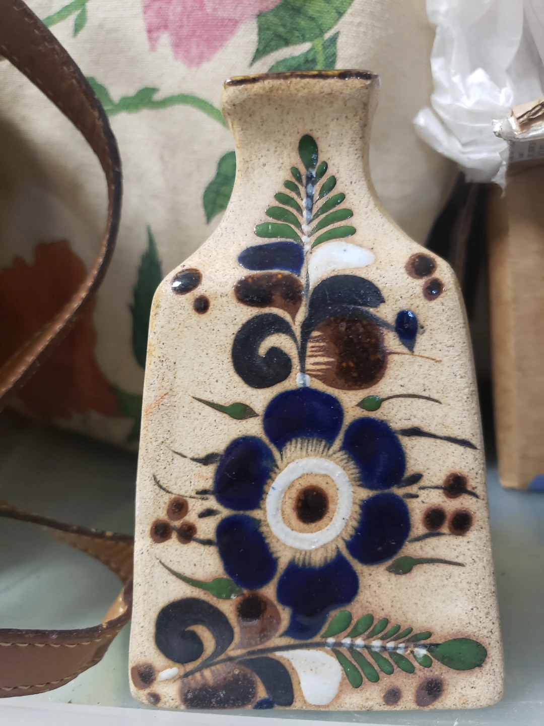 Vintage Hand-Painted Mexican Pottery Bud Vase