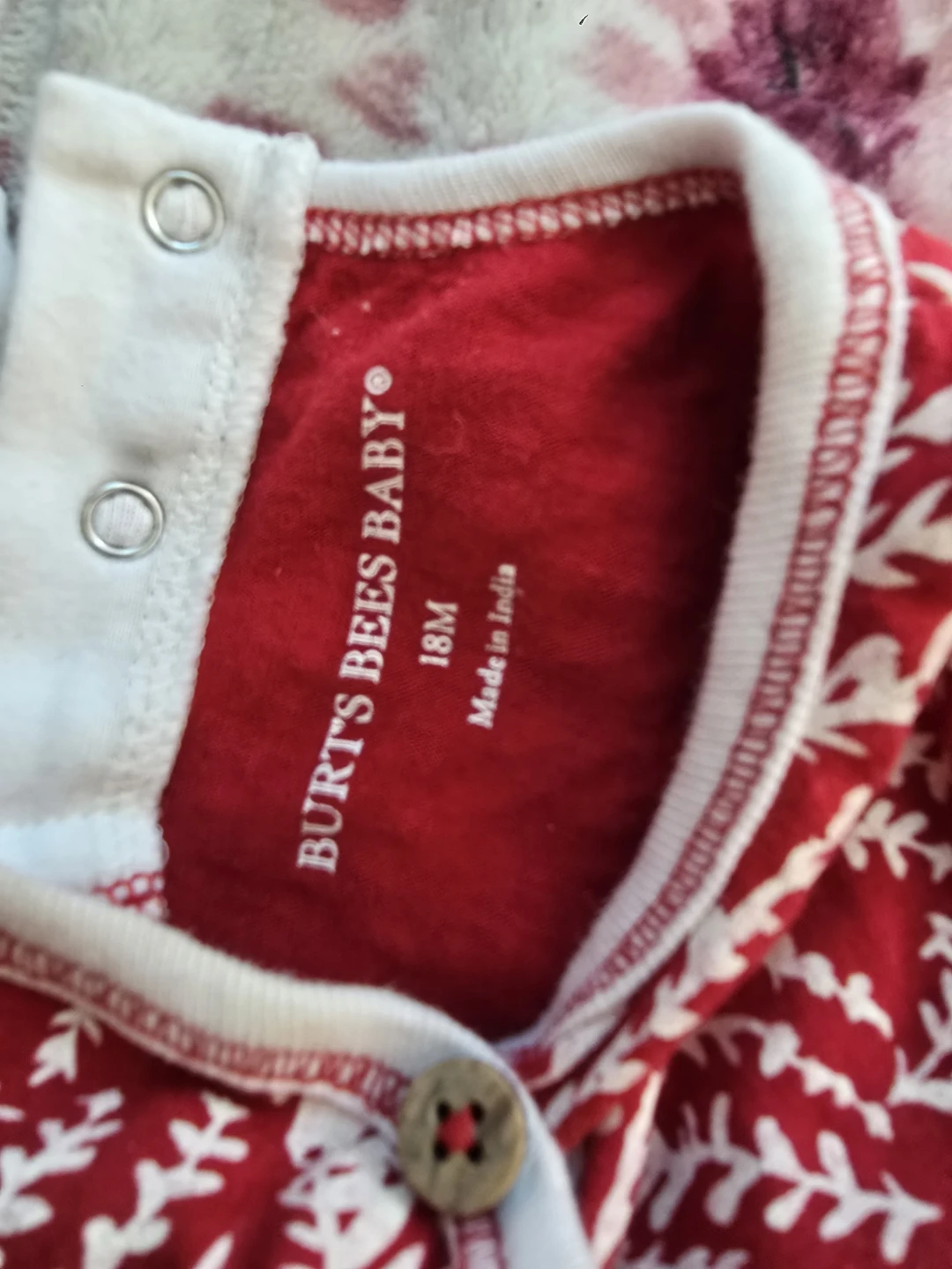 🏈Burt's Bees Baby Red Leaf Print Dress 18M - photo 2