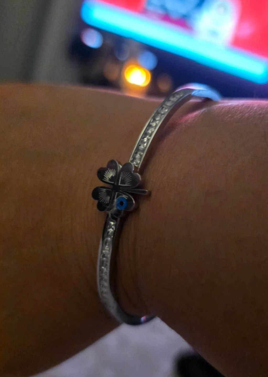 Silver-Tone Four-Leaf Clover Bangle - photo 3