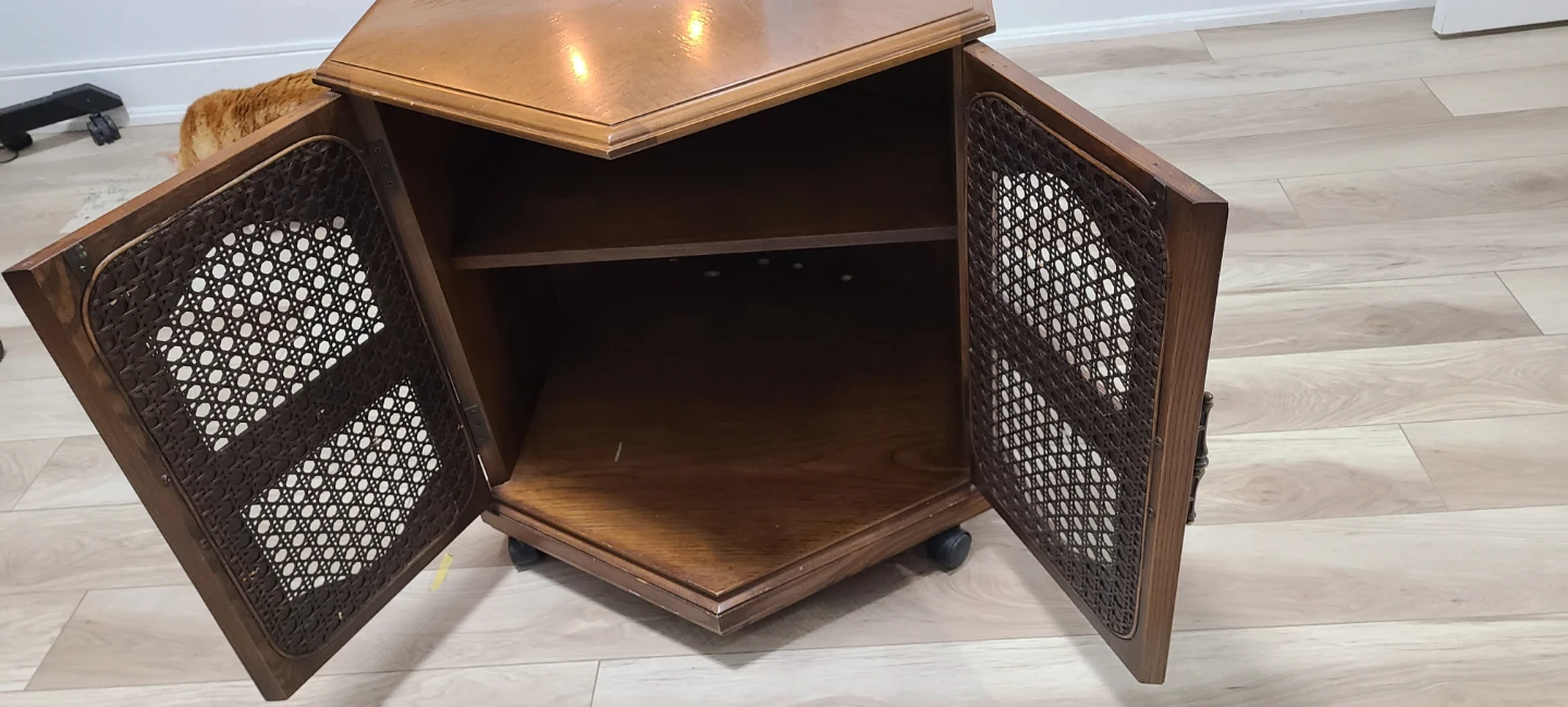Vintage Wooden Corner Cabinet with Caned Doors - photo 2