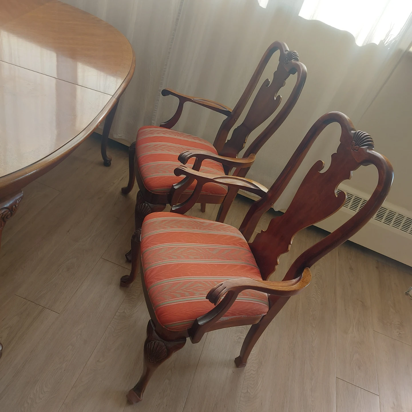 Set of 2 chairs +2 Armchairs Queen Anne style wooden - photo 2