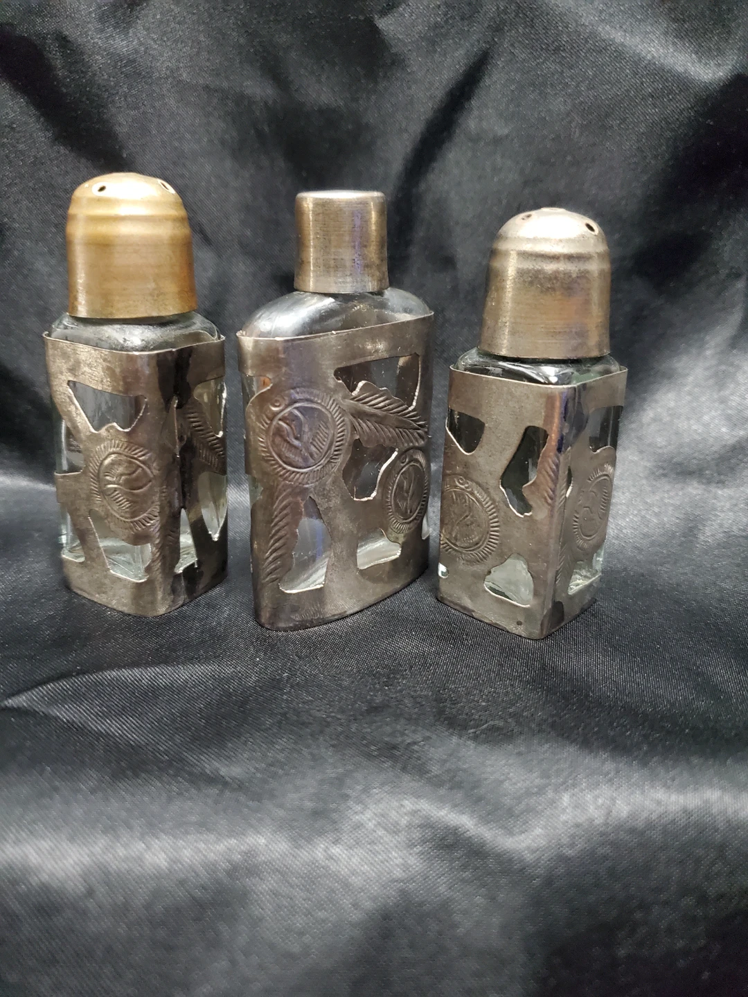 Vintage Mexico Sterling Silver Perfume Bottle / Over Glass