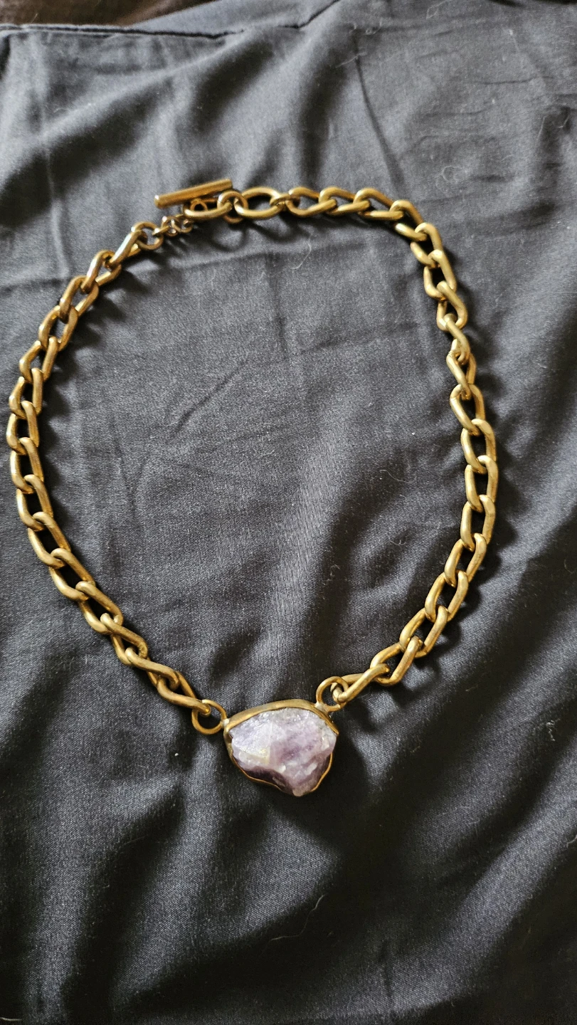 Raw Amethyst and Brass Chain Necklace