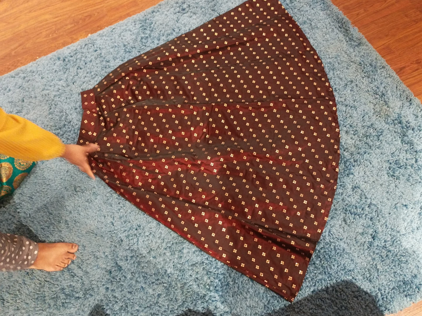 Maroon and gold-patterned ethnic skirt