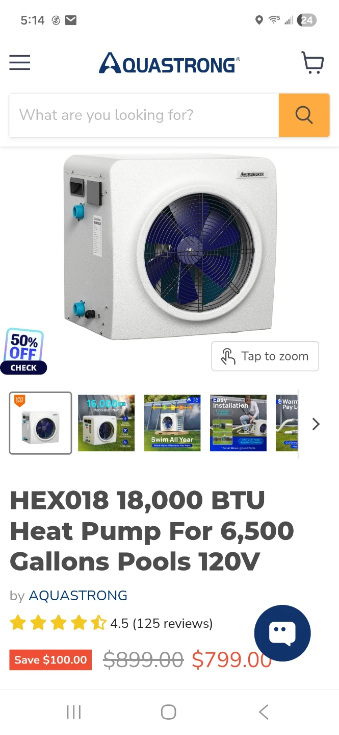 AQUASTRONG HEX018 18,000 BTU Pool Heat Pump
