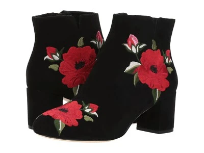 Kate Spade Black Floral Embroidered Ankle Boots