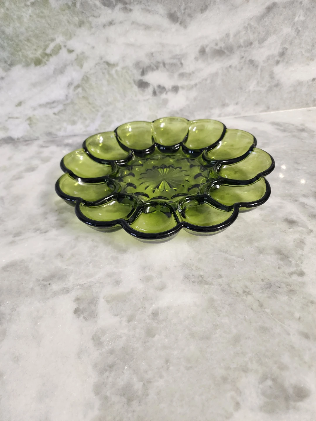 Vintage Green Glass Deviled Egg Platter