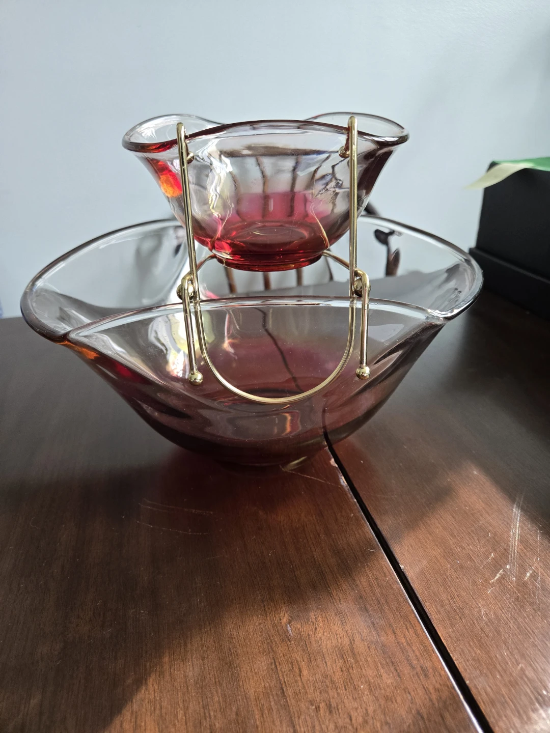 Vintage * 3 Piece Chip & Dip Set * INDIANA GLASS * RUBY RED - photo 2