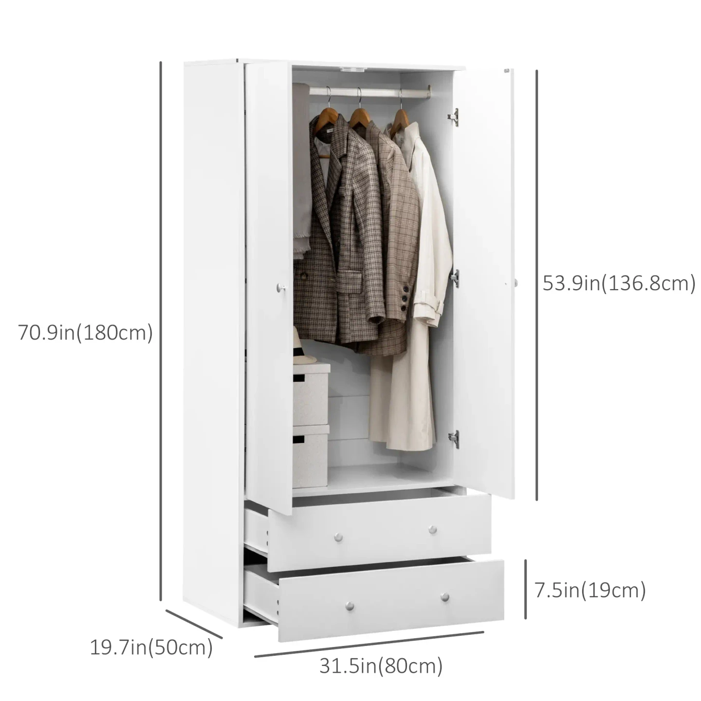 HOMCOM  Wardrobe Closet with 2 Drawers. - photo 2