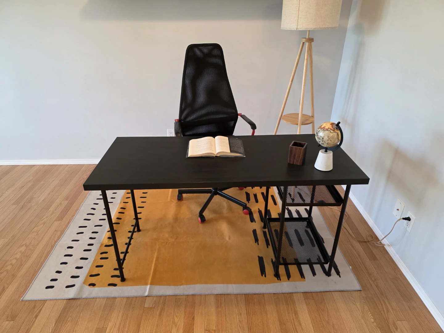 Black Metal Desk with Side Shelves