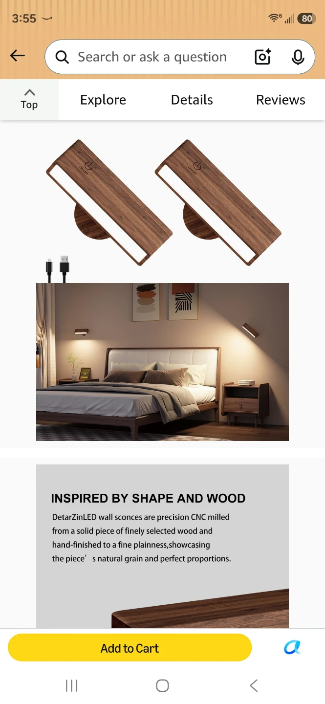 NEW/Unused- DetarZinLED Rechargeable Wall Sconces - 2 Pack