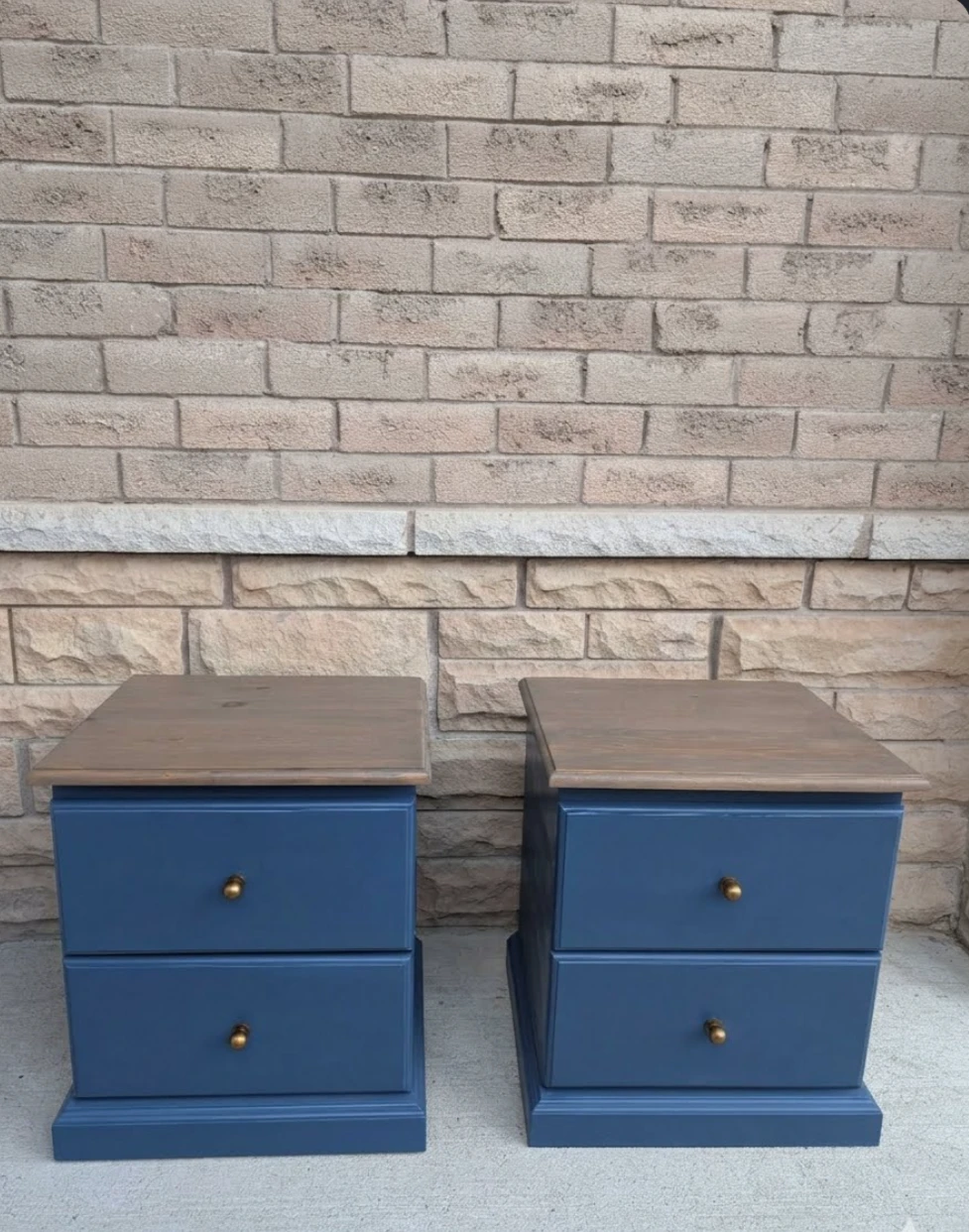 Pair of Blue Nightstands with Wooden Tops - photo 2
