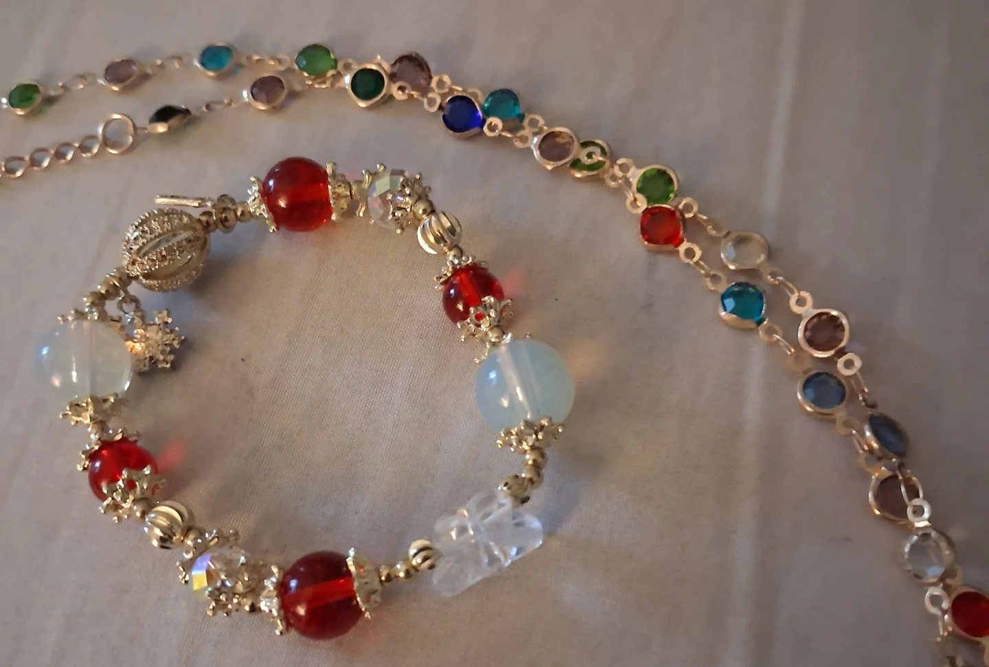 Beaded Bracelet and Multicoloured Chain Set