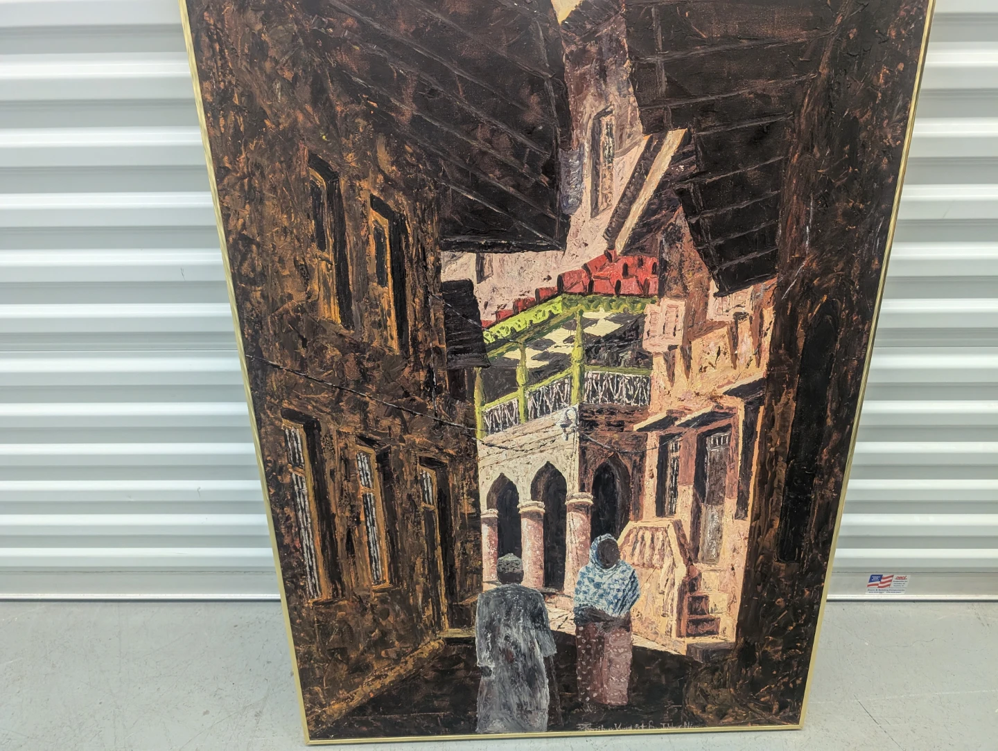 Large Oil Painting of Middle Eastern Street Scene - photo 3
