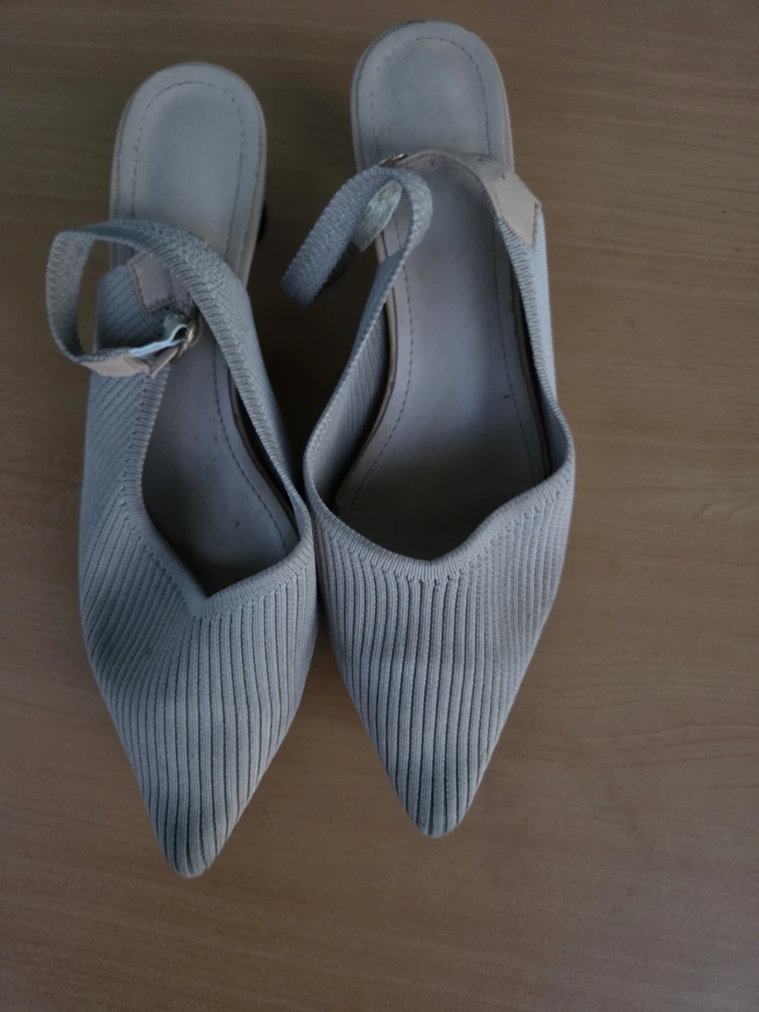 Light Grey Knit Slingback Heels