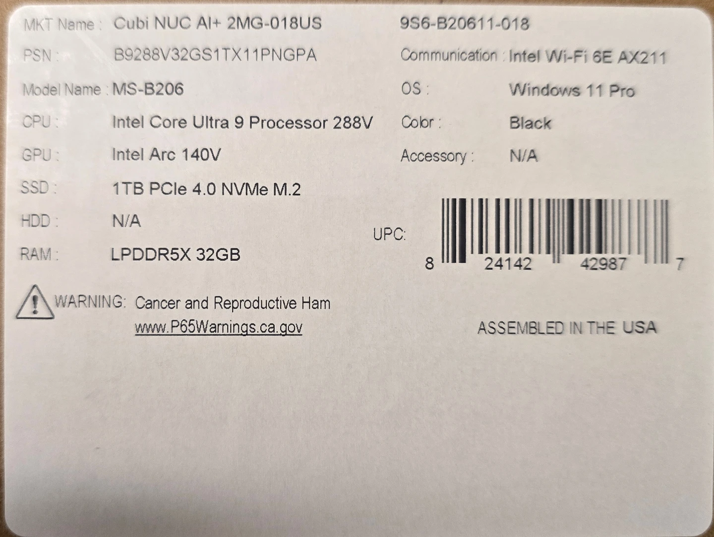 MSI Cubi Mini PC, Intel Core Ultra (Series 2) 9-288V, 32GB, 1TB - photo 3