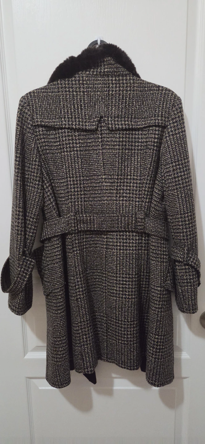 Yamenghian Plaid Coat with Fur Collar - photo 3
