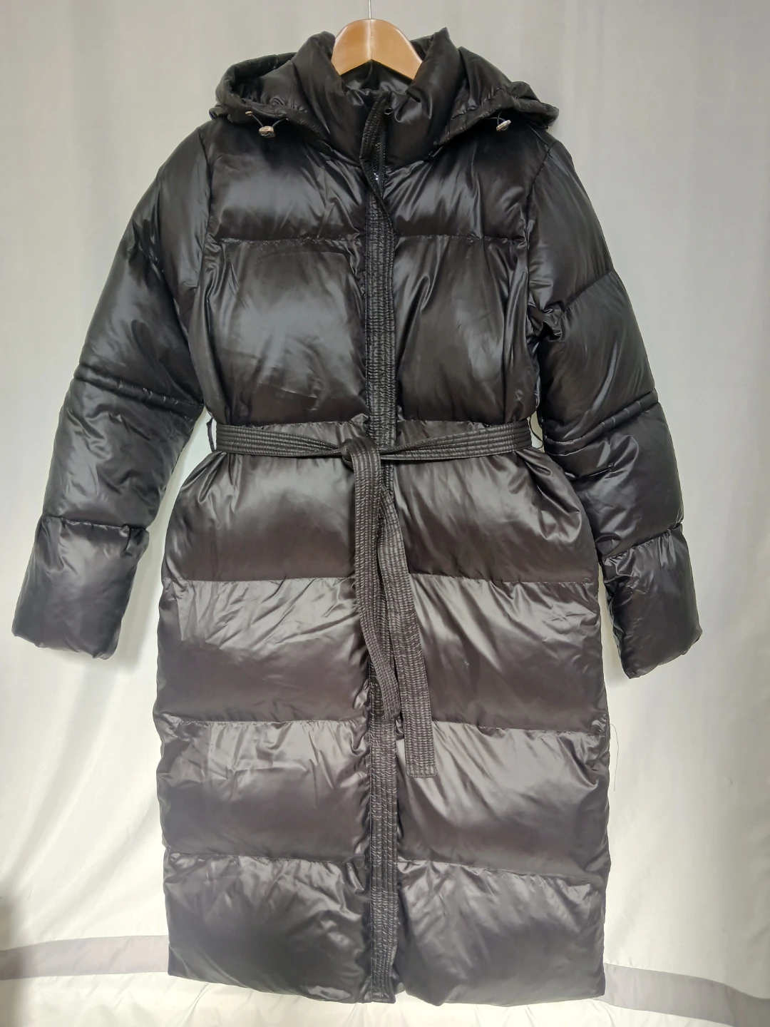 Black Long Puffer Coat with Belt (Medium) - photo 3