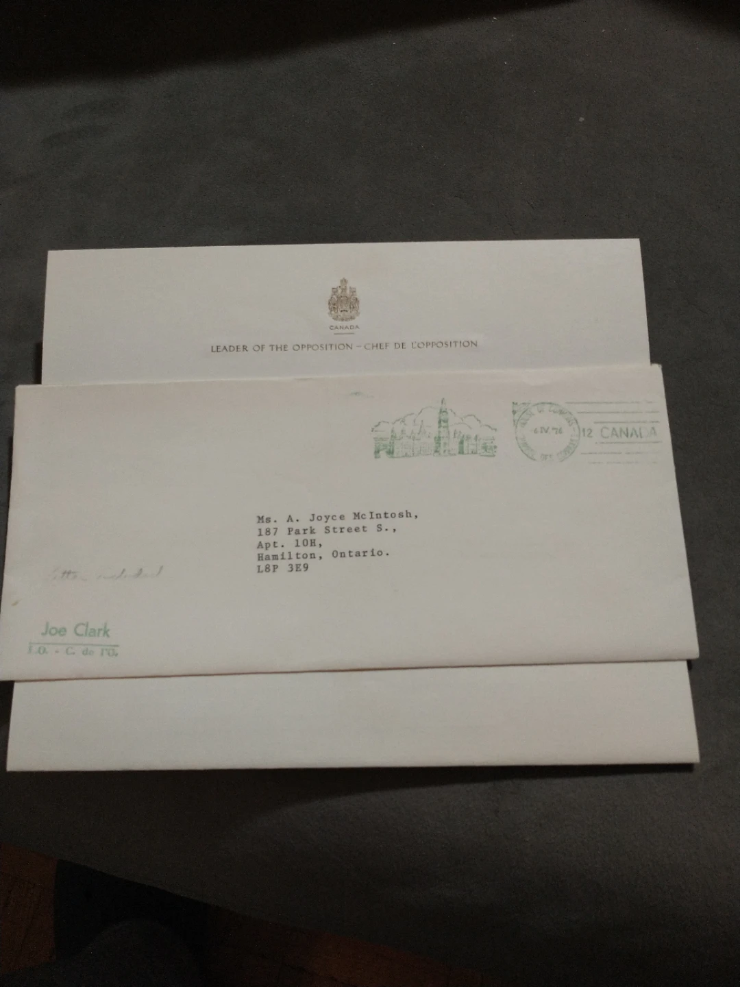1976 Signed Letter from Joe Clark, Leader of the Opposition - photo 3