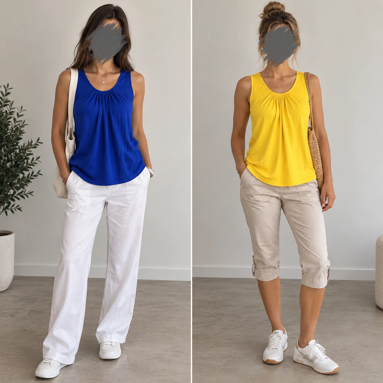 Size M Basic Line Tank Tops - Blue and Yellow