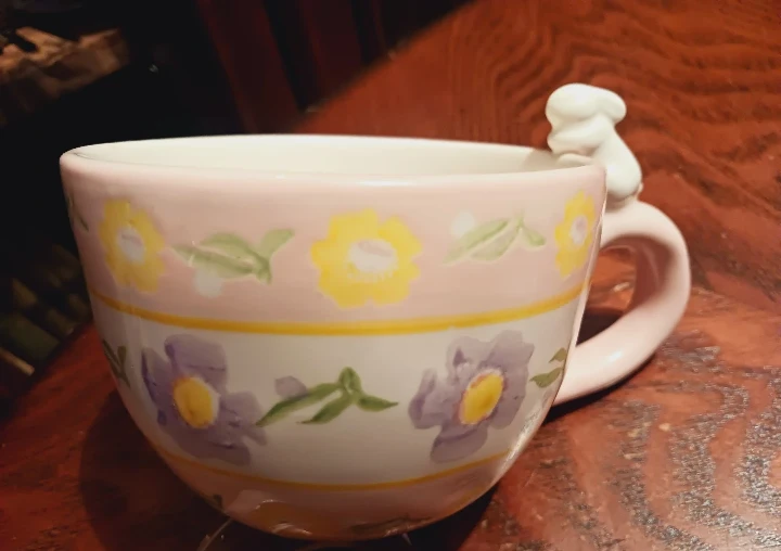 Cute Floral Ceramic Mug with Bunny Handle