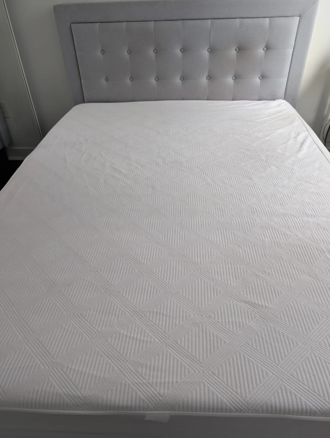 Grey Upholstered Headboard Bed Frame with mattress - photo 3