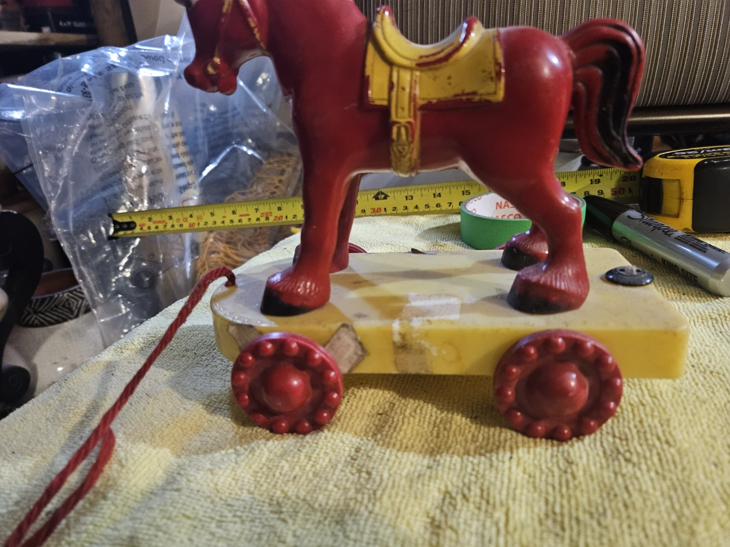 Vintage Red Pull Toy Horse - photo 3