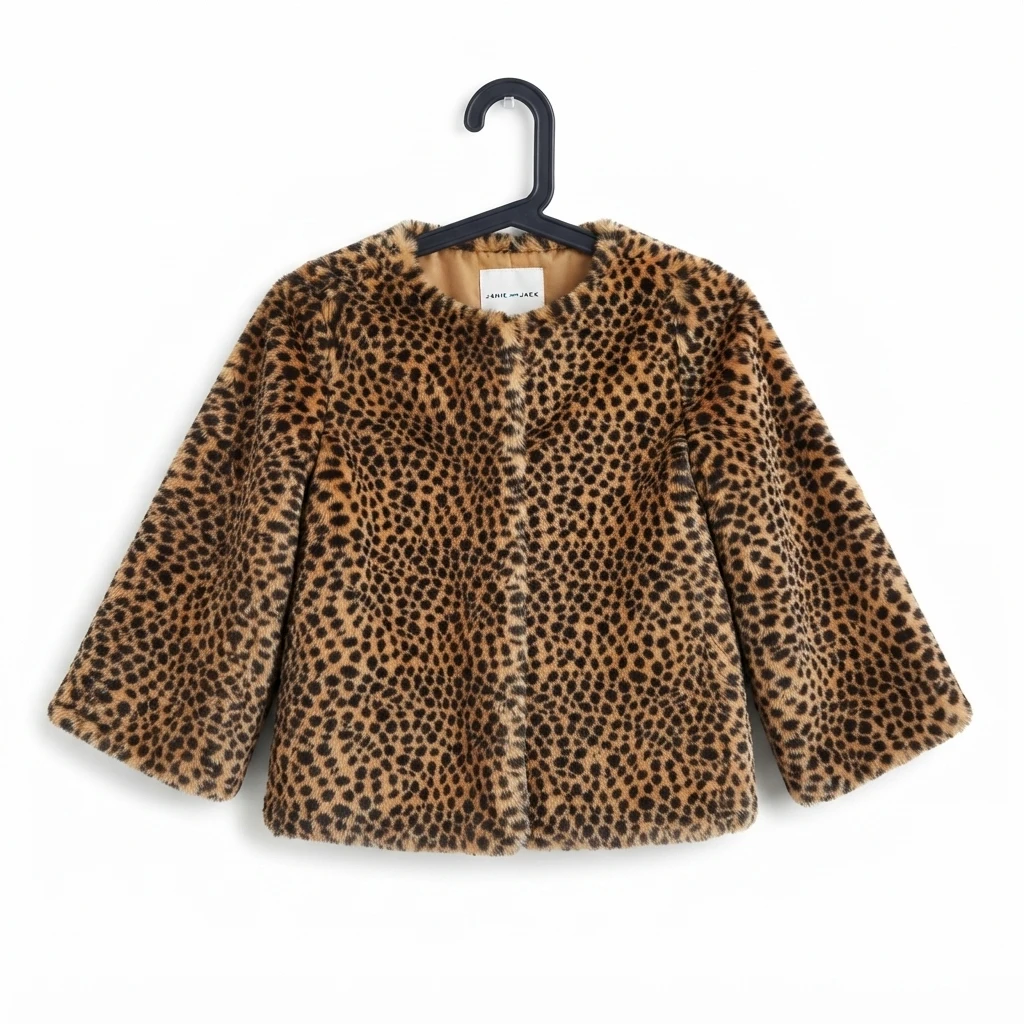 Janie and Jack Girls Faux Fur Leopard Capelet Jacket - Size 7/8